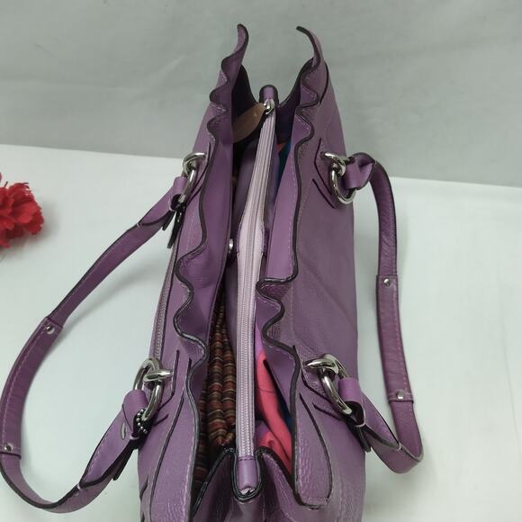 Coach Penelope Purple Pebbled Leather Double Handles Satchel Shoulder Bag - Picture 9 of 16